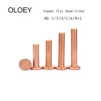 2~100Pcs red copper solid rivet GB109 M2.5/3/4/5/6/8 *L Flat head Copper rivet Solid brass rivet 1.5mm diameter 3mm-40mm length