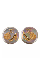 Chanel 二手香奈兒鍍金樹脂雙C山茶花機扣夾式耳環