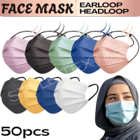 HEAD-LOOP 50pcs Hijab Mask 3ply Face Mask Headloop Non Medical Disposable Mask Black Face Mask