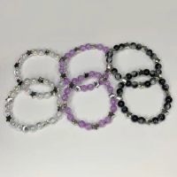 Matching Y2K Star Bracelets - Black Purple Clear Silver Star Beaded Cute y2k Themed Bracelets