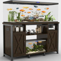 50-75 Gallon Fish Tank Stand with Power Outlets, Heavy Duty Metal Aquarium Stand with Cabinet for Fish Tank Accessories Storage