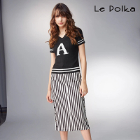 【Le Polka】復古黑白條紋鉛筆長裙-女