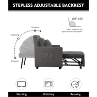 Convertible Chair Bed, Sleeper Chair Bed 3 in 1, Stepless Adjustable Backrest, Armchair, Sofa, Bed, Fleece, Dark Gray,Single One