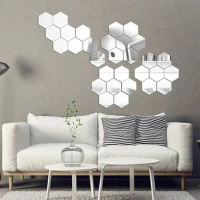 24pcs Hexagon Tiles Mirror Stickers Wall Decals Self-adhesive Mosaic Reflective Sticker Home Living Bathroom DIY Decoration