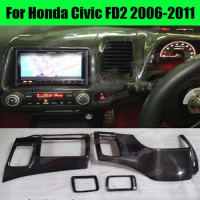 For HONDA 8th Civic FD2 2006-2011 RHD Dry 4pcs Real carbon console air outlet vent cover Trim