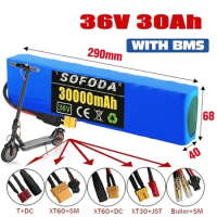 10S3P 18650 36V 30Ah Lithium Battery Pack 600W 42V for Xiaomi M365 Pro Ebike Bicycle Scooter Inside with 20A BMS XT60 and T PLUG