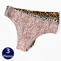 BZEL 3PCS/Set Women's Panties Fashion Leopard Bikini Sexy Thongs Seamless Underwear Silk Satin Lingerie Sports Fitness G-Strings