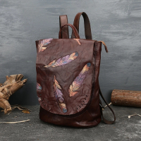 【時尚巴黎】雙11 現貨+預購 真牛皮後背包側背包真皮革雙肩包托特包隨身女包包(真皮羽毛壓花後背包3色74lv1