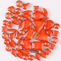 Silver claw settings 50pcs/bag shapes mix jelly candy Orange glass crystal sew on rhinestone for garment shoes bags diy