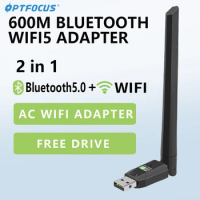 OPTFOCUS 600mbps USB Bluetooth 5.0 AC Wifi Adapter 2 in 1 For PC BT wifi5 2.4G 5G 5dbi Dongle Usb Wireless WiFi Receiver Para PC