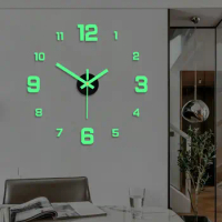 2D Luminous Wall Clock Frameless Acrylic DIY Digital Clock Wall Stickers Mute Clock for Living Room Bedroom Office Wall Decor