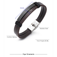 Gelang Kulit Gaya Punk Style Titanium Steel Braided Leather Pria Gelang Kulit 2 Layer QD206