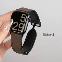 新款瘋馬皮矽膠磁吸iwatch錶帶適用蘋果手錶applewatch s10/9運動【深棕色】瘋馬皮磁吸扣適配iWatch s10 42mm