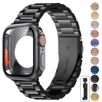 Change to Ultra Case+Band For Apple Watch 44mm 45mm 41mm 40mm Metal Stainless Steel strap for iWatch Series 9 8 7 6 SE 5 4