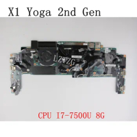 Used For Lenovo ThinkPad X1 Yoga 2nd Gen Laptop Motherboard CPU I7-7500U/7600U 8GB FRU 01AX846 5B20V13722 01YR145 01AX855