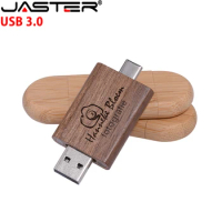 JASTER TYPE-C USB 3.0 Flash Drive 128GB Free Custom Logo U Disk 64GB Maple Wooden Box Pendrive 32GB Creative Gift USB Stick 16GB