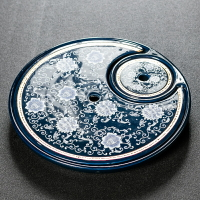 陶瓷排水式茶盤創意圓形茶臺家用小號青花瓷辦公茶海茶臺茶具