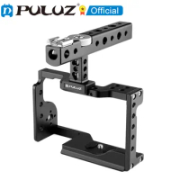PULUZ Video Camera Cage Stabilizer with Handle for Sony A6600 / ILCE-6600 Frame Cage with 1/4 and 3/8 Threaded Holes