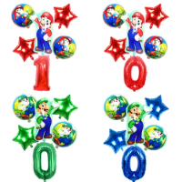 Super Mario Games Mario Balloons Set Cartoons Around Number Aluminum Film Balloon Birthday Party Decoration Kids Xmas Party Toys