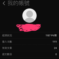 ptt帳號 1111次登入 無退文紀錄 有多版發文紀錄 非免洗帳號