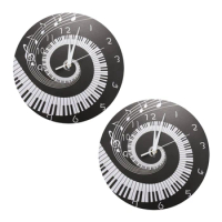2X Elegant Piano Key Clock Music Notes Wave Round Modern Wall Clock Without Battery Black + White Acrylic