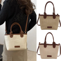 Beach Style Handbag Weave Straw Bag Crossbody Bag Trendy Rope Knot Basket Bag New Fashion Square Sha