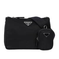 【PRADA 普拉達】三角牌Logo三合一附小袋再生尼龍郵差包(黑色)