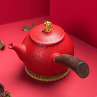 230ml Side Solid Wood Handle Teapot Wedding Home Ceramic Tea Infuser Red Filter Beauty Kettle Chinese Porcelain Tea Set Supplies