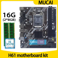 MUCAI H61 Motherboard LGA 1155 Kit Set With Intel Core i5 3570 CPU Processor And DDR3 16GB(2*8GB) 1600MHZ RAM Memory
