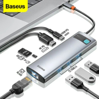 Baseus USB C HUB to HDMI-compatibe Adapter RJ45 Card Reader USB 3.0 PD 100W Type C Docking Station For Macbook Pro Surface iPad