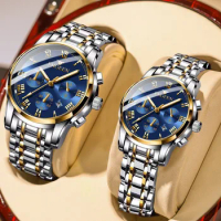 FNGEEN Fashion Couple Watches for Men Women Stainless Steel Quartz Watches Top Brand Luxury Calendar Clock Lovers Wristwatch