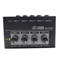 Audio Mixer 12V 4 Channel Audio Sound Mixer for Mixing Instrument Studio Stage Small Clubs or Bars Live and Studio Mobile Phone