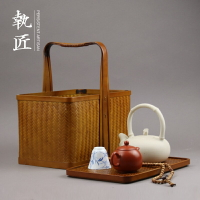 純手工傳統復古竹編茶提盒提箱竹盒子竹籃茶具收納便攜出行竹工藝