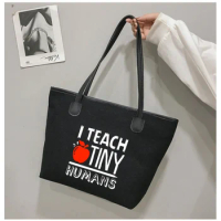 I Teach Tiny Humans Heart Gift for Teachers Fashion Canvas Tote Bag Shoulder Book Bag Shopping Bag