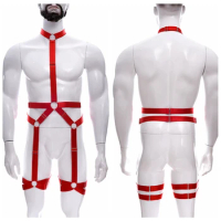 Adjustable Men's Fetish Body Harness Gay Chest Elastic Belt Male Underwear Leg Ring Garter One-piece Jockstrap Bodysuit Rave