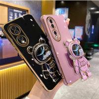 Quicksand Space Bear Holder Stand Case For P50 Pro P40 Lite P30 Nova 10SE 10 9 5T Honor 20 50 70 9X 80 80SE Plating Cover Shell