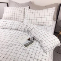 Sprei Set Aesthetic Korea Style || Kotak Putih - 90x200, 20 Cm Kain Benang