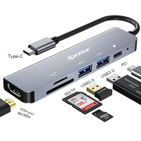 【易控王】Type-C 6合1HUB HDMI4K USB3.0/2.0 SD/TF PD快充 (40-742-01)