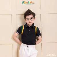 Áo polo bé trai ALBERKIDS đen phối xanh vàng chất liệu cá sấu Lacoste cho bé trai mặc đi học, đi chơ