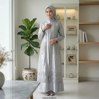Gamis Brokat Corneli Tulang Kombinasi Moscrepe Dress Brokat Terbaru Gamis NIKITA abu