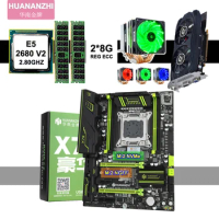 HUANANZHI X79 Gaming Motherboard with Dual M.2 SSD Slot Xeon CPU E5 2680 V2 CPU Cooler 16G RAM 2*8G RECC GTX750Ti Video Card