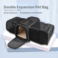 Full-mesh window anti-escape breathable double expansion portable cat bag can be expanded to go out portable folding pet bag