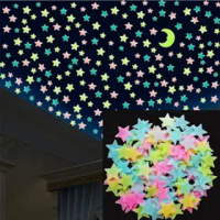 100pcs Glow In The Dark Luminous 3D Stars Moon Sticker Home Wall Room Decor DIY