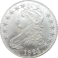 1824 United States 50 Cents ½ Dollar Liberty Eagle Capped Bust Half Dollar Cupronickel Plated Silver White Copy Coin