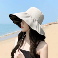 Anti-UV Bucket Hat Women Men Wide Brim Beach Sun Hat Summer Sunscreen Panama Hat Outdoor Foldable Portable Fisherman Cap