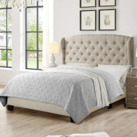 King Size Bed Frame with Signature Design Adjustable Headboard and Button Tufting, Bed Frame