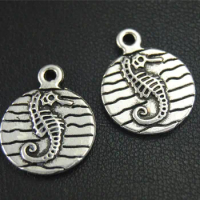 30pcs Silver Color Sea Horse Sea Creature Round Charm DIY Jewelry Findings Accessories 15x19mm A1860