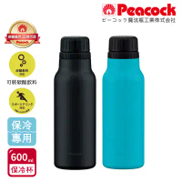 【日本孔雀Peacock】氣泡水 汽水 碳酸飲料 專用 316不鏽鋼保溫杯600ML-磨砂黑/湖水藍(抗菌加工)-湖水藍