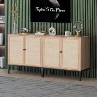 2 Sideboard Storage Cabinet with Handmade Natural Rattan Doors, Rattan Cabinet Buffet Cabinet Console Credenza Buffet for