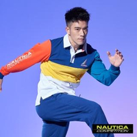 【NAUTICA】COMPETITION撞色拼接長袖POLO衫(藍色)
